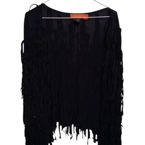 Black Fringe Open Front Sweater Shrug - Urban Mango Festivals Concerts
